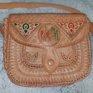 Engraved Moroccan leather wallet Camel purse.